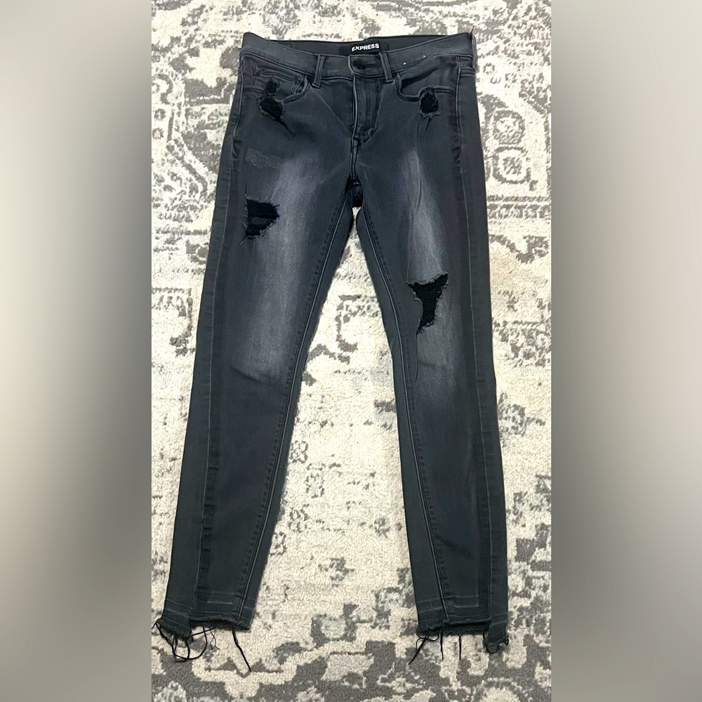 Express Black Skinny Jeans with Distressed Details